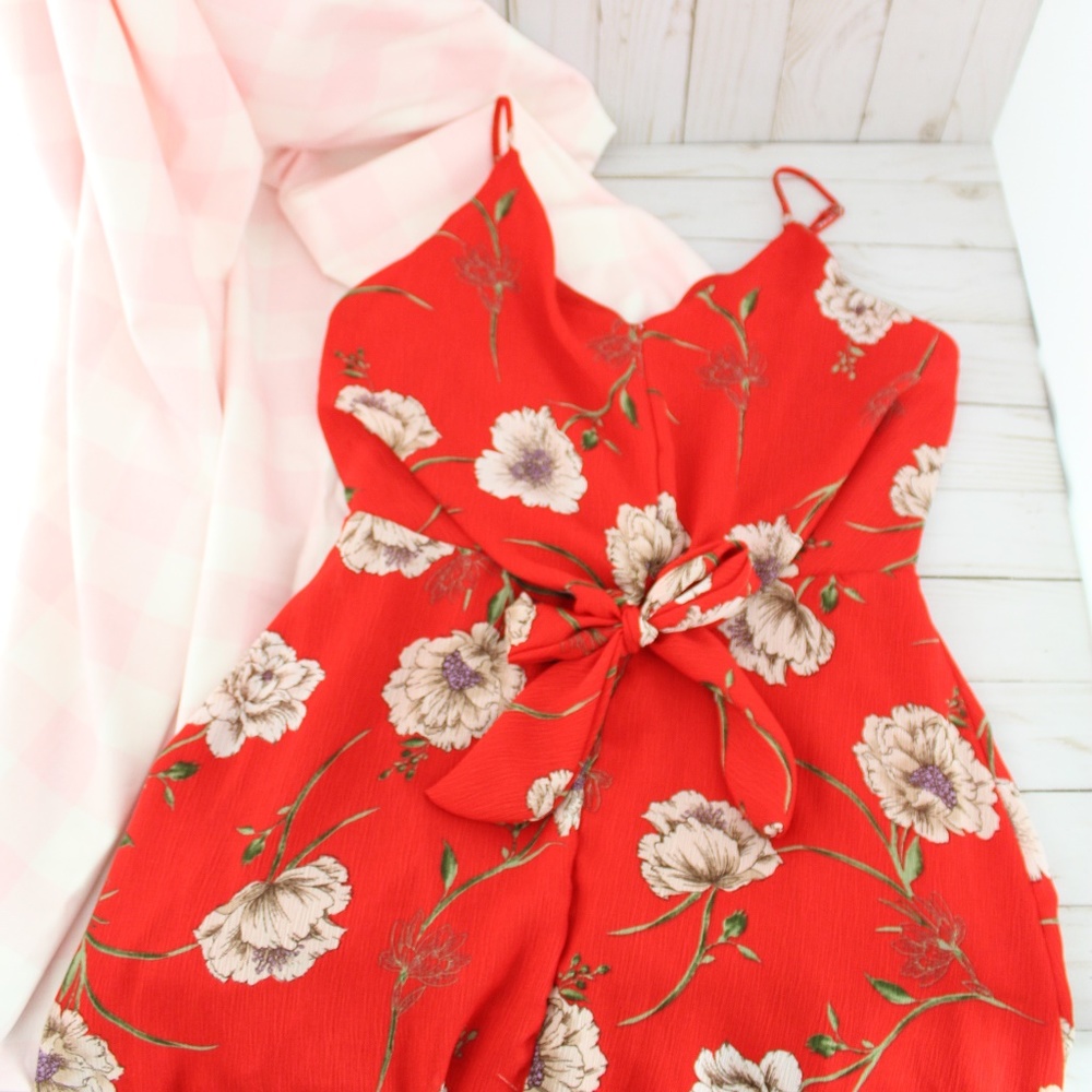 Red Floral "Tie-Hem" Waist Maxi Dress